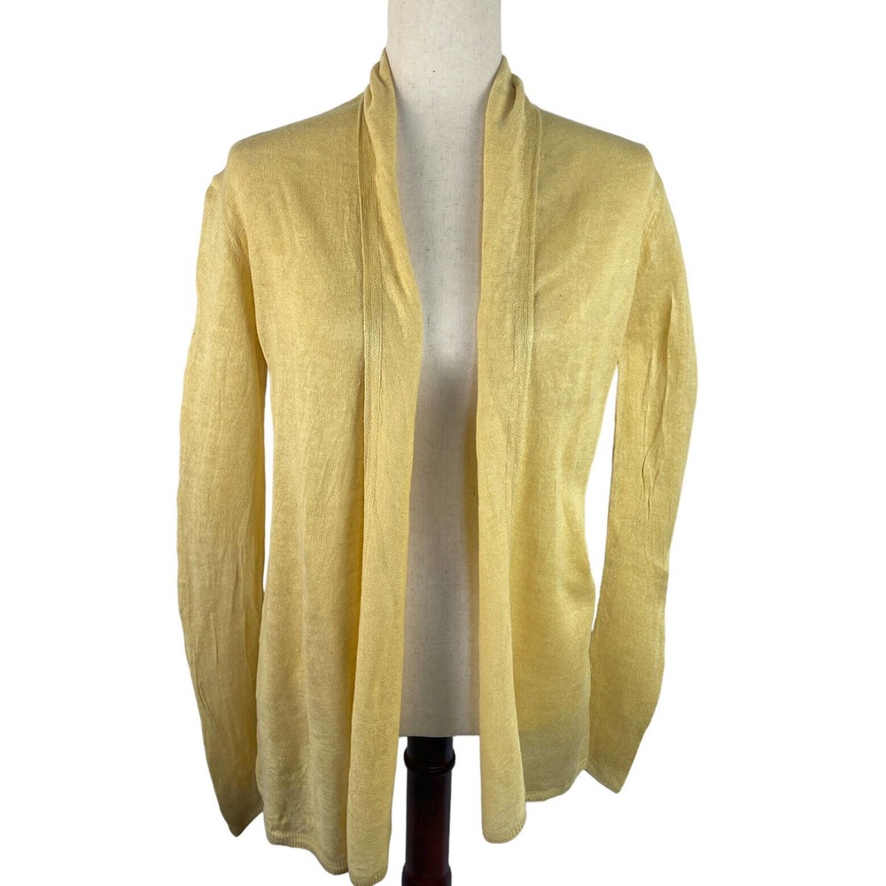 Rachel Zoe Open Cardigan Womens XS 100% Linen Yellow Shawl Collar Lightweight